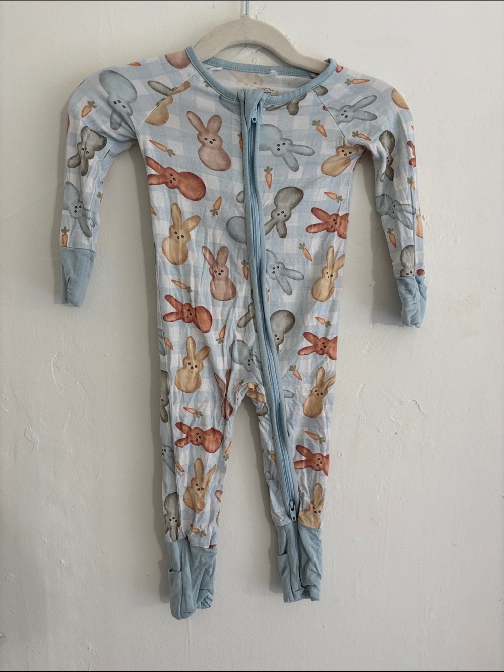 Light Blue Bunny-Print Kids Footed One-Piece Pajama